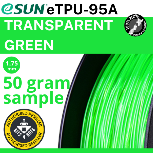 50 gram sample - eSun TPU-95A (flexible) Transparent Green 1.75mm Filament