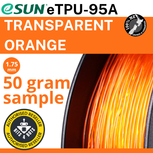 50 gram sample - eSun TPU-95A (flexible) Transparent Orange 1.75mm Filament