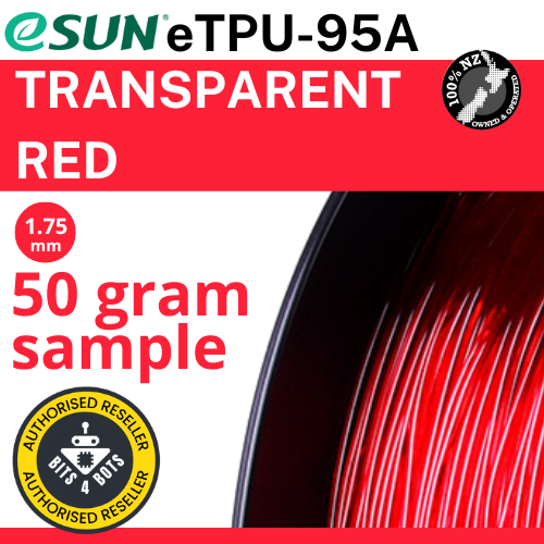 50 gram sample - eSun TPU-95A (flexible) Transparent Red 1.75mm Filament
